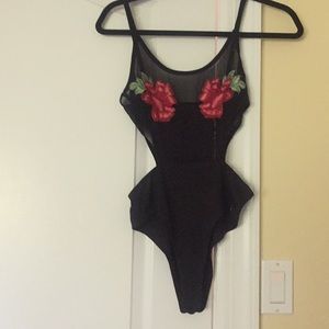 BRAND NEW sheer black rose bodysuit with cutouts